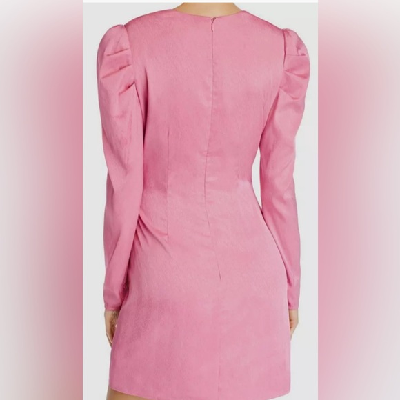 $249 WAYF Womens Pink Surplice V-Neck Puff-Sleeve Faux-Wrap Sheath Mini Dress M - Picture 2 of 10